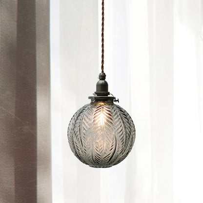 Colonial Global Pendant Light Fixture 1-Head Clear/Smoke Gray Glass Hanging Lamp Kit with Feather Design Clearhalo 'Ceiling Lights' 'Close To Ceiling Lights' 'Glass shade' 'Glass' 'Pendant Lights' 'Pendants' Lighting' 1455757