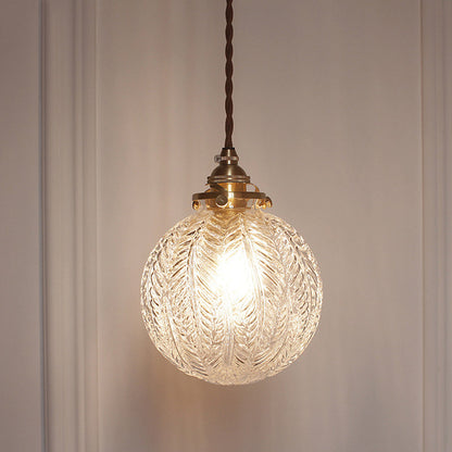 Colonial Global Pendant Light Fixture 1-Head Clear/Smoke Gray Glass Hanging Lamp Kit with Feather Design Clear Clearhalo 'Ceiling Lights' 'Close To Ceiling Lights' 'Glass shade' 'Glass' 'Pendant Lights' 'Pendants' Lighting' 1455760