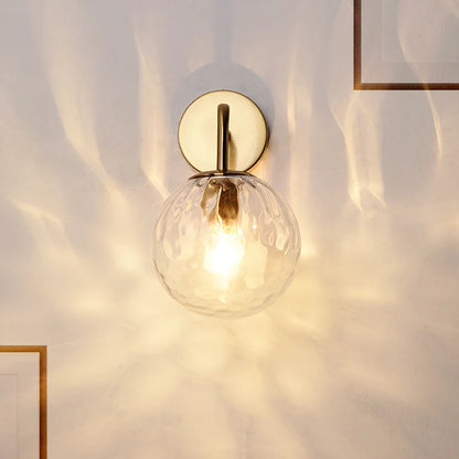 Rippled Glass Sphere Wall Lamp Minimalist 1 Light Gold Wall Sconce Lighting with Arm