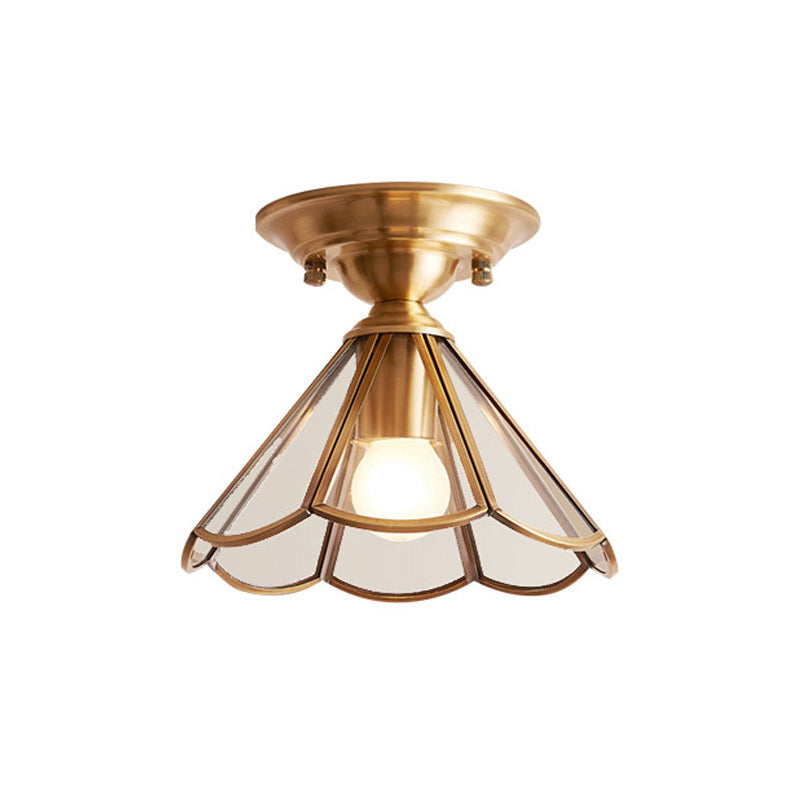 Single-Bulb Flush Mount Lighting Minimalism Scalloped Metal Semi Flush Mount in Brass Clearhalo 'Ceiling Lights' 'Close To Ceiling Lights' 'Close to ceiling' 'Semi-flushmount' Lighting' 2057651