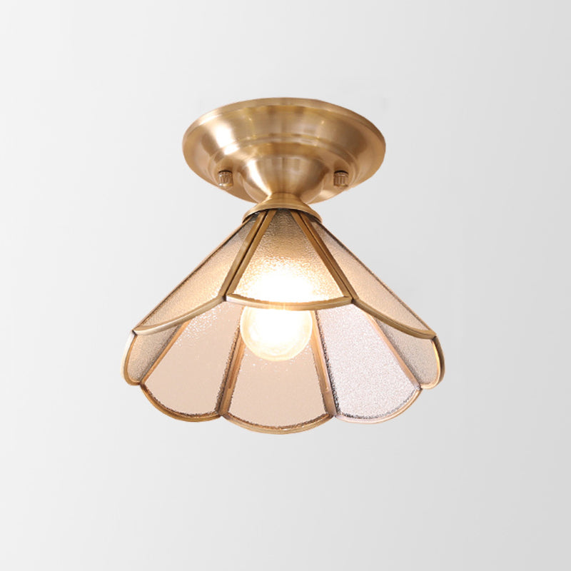 Single-Bulb Flush Mount Lighting Minimalism Scalloped Metal Semi Flush Mount in Brass Brass C Clearhalo 'Ceiling Lights' 'Close To Ceiling Lights' 'Close to ceiling' 'Semi-flushmount' Lighting' 2057653