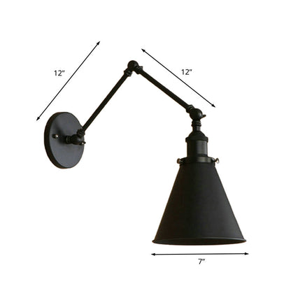 Farmhouse Style Cone Wall Sconce 1 Bulb Iron Wall Lighting Fixture in Black/Rust for Bedroom Clearhalo 'Art deco wall lights' 'Cast Iron' 'Glass' 'Industrial wall lights' 'Industrial' 'Middle century wall lights' 'Modern' 'Rustic wall lights' 'Tiffany' 'Traditional wall lights' 'Wall Lamps & Sconces' 'Wall Lights' Lighting' 209193