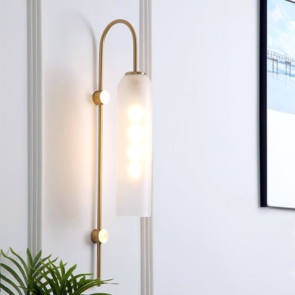 Mid-Century Gooseneck Wall Light Metal 1-Light Living Room Wall Sconce with Flute Glass Shade White Clearhalo 'Cast Iron' 'Glass' 'Industrial' 'Modern wall lights' 'Modern' 'Tiffany' 'Traditional wall lights' 'Wall Lamps & Sconces' 'Wall Lights' Lighting' 2466073