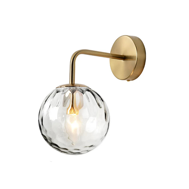 Rippled Glass Sphere Wall Lamp Minimalist 1 Light Gold Wall Sconce Lighting with Arm