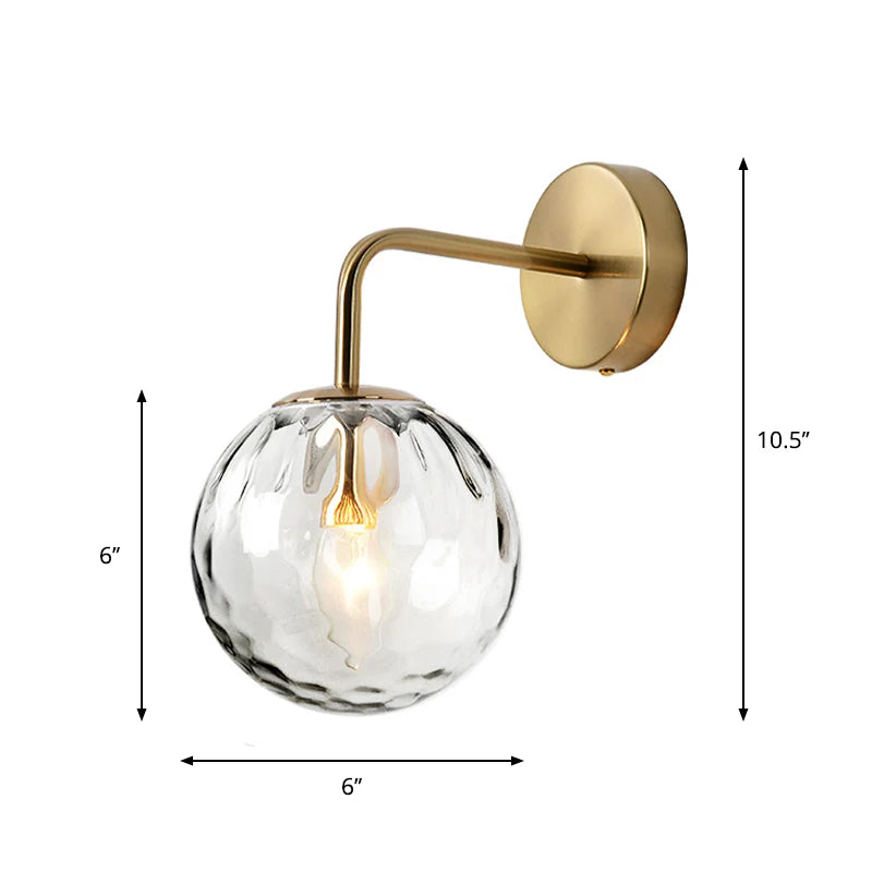 Rippled Glass Sphere Wall Lamp Minimalist 1 Light Gold Wall Sconce Lighting with Arm